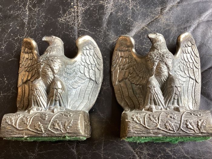 Vintage Pair 1960s Cast Brass Tone American Bald Eagle Bookend Decorative Desk Statue