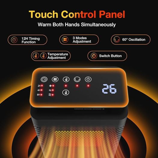 NEW SALE | Electric Space Heater with Fan - 1500W Heaters Portable Small Room Heater Low Noise, Remote Control, Smart Timer, 3Heat Settings, Realtime Temperature