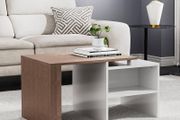 NEW SALE | Industrial Coffee Table Vintage Wooden and Metal Living Room Coffee Table with Storage Shelf Accent Furniture (White and Rustic Brown