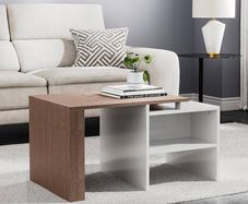 NEW SALE | Industrial Coffee Table Vintage Wooden and Metal Living Room Coffee Table with Storage Shelf Accent Furniture (White and Rustic Brown