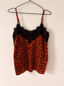 Women's leopard print lace cami top with spaghetti straps