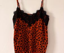 Women's leopard print lace cami top with spaghetti straps