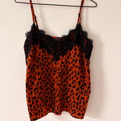 Women's leopard print lace cami top with spaghetti straps