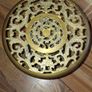 A Beautiful Old Hollywood Regency Brass Filigree Plant Stand Ornate Scrollwork features intricate, ornate pierced cut-work in a circular design Image 4