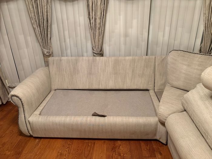 Mobile home couch + arm chair + stored double pull out bed,