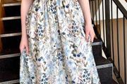 Cream &amp; Blue Floral Cottagecore Maxi Dress Size - S/8
