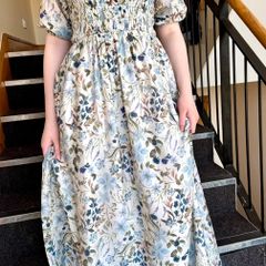 Cream & Blue Floral Cottagecore Maxi Dress Size - S/8