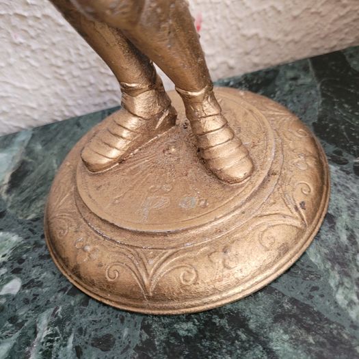 Antique pair of painted & gilded knights in armour candleholders