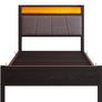 3ft Single Bed Frame with Storage Headboard,LED Lights,Metal Upholstered Platform Bed Frame with Charging Image 2