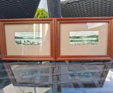 Nice pair of Vintage (1984) framed Minature Watercolour Paintings signed be the Artist