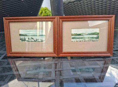 Nice pair of Vintage (1984) framed Minature Watercolour Paintings signed be the Artist