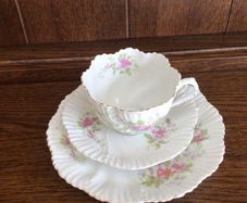 Edwardian Unstamped Ornate Porcelain Tea cup saucer and side Trio