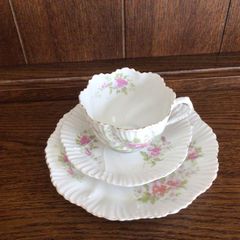 Edwardian Unstamped Ornate Porcelain Tea cup saucer and side Trio
