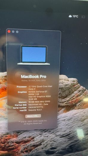 Macbook Pro 2013 16gb ram i7