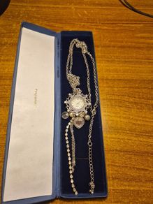 Vintage Marcasite Clock Watch Necklace