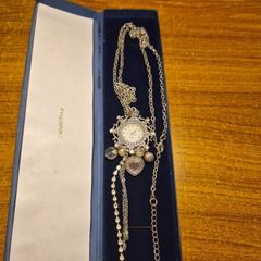 Vintage Marcasite Clock Watch Necklace
