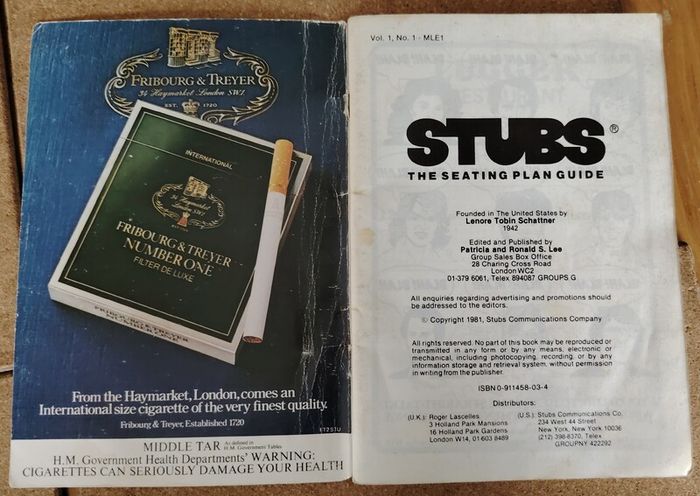 Vintage London Theatre Guide Lot - Stubbs Vol 1 No 1 & 1980 Transit Guide