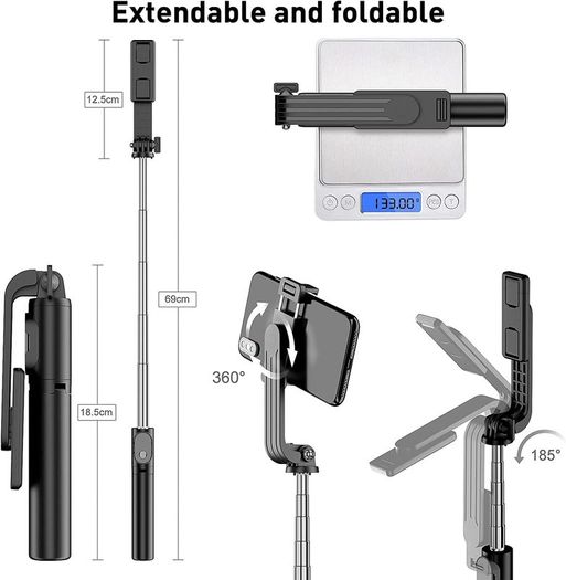 Selfie Stick for iphone,3 in 1 Bluetooth Selfie Stick Tripod with Remote,Holiday Essentials Phone Tripod Stand with Detachable Wireless Remote, Compatible with GoPro/Small Camera/Samsung/Huawei
