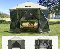 Pop Up Gazebo Tent, Pop-Up Screen Tent 6 Sided Canopy Sun Shelter with 6 Removable Privacy Wind Cloths & Mesh Windows, 10x10FT Quick Set Screen Tent with Mosquito Netting, Army Green