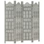 Hand carved 4-Panel Room Divider Grey 160x165 cm Solid Mango Wood Image 8