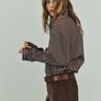 Fab Zara Brown and White Stripe Cotton Oversized Shirt Image 3