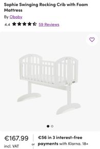 White Sophie Rocking Crib with two matresses
