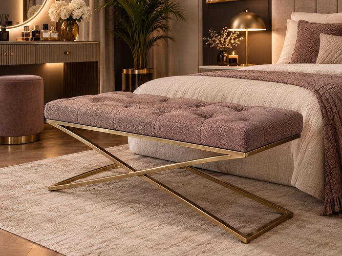 Boucle bench with metal frame 100x40