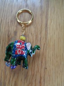 Hand Painted Indian Elephant Key Rings x 2 for Sale