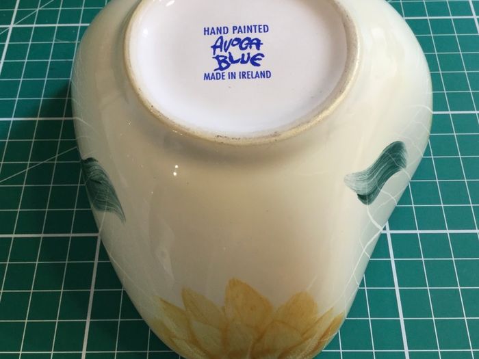 Avoca Blue Sunflowers Hand Painted Signed Candle Holder & Trinkets Bowl