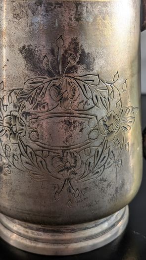 Late Victorian Vintage EPN Tankard 1880 to 1900 Engraved Floral Silver Plate Mug