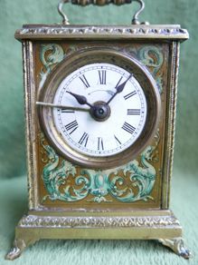 Antique French  Travel Pendulum Clock, Decorated with Flowers, with an Enameled Dial. Grand Prix de L'Horlogerie 1878 (WORKS WELL)