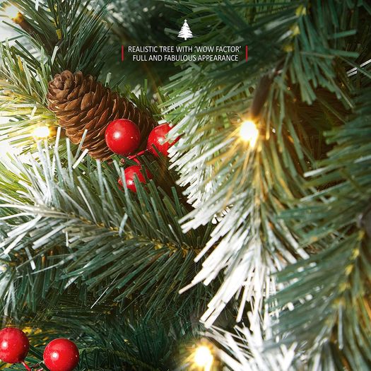 _6FT Claudia Pre Lit Christmas Tree with 300LED Lights with Timer, 8 Light Modes, Decorative Pinecones and Berries