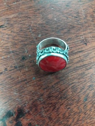 925 Silver and Red Coral Ring