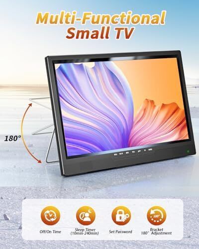 19 Inch Portable TV with Antenna, 1080P Small TV with Rechargeable Battery, HDMI AV Input, USB Port, Outdoor with Built-in Stand, 12V tv for campervan/bedroom/kitchen/camping/motorhomes