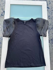 black top with organza puff sleeve river island