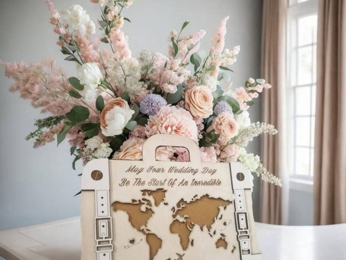 Wooden Wedding Card in the shape of a travel suitcase, Inner envelope for monetary wedding gifts