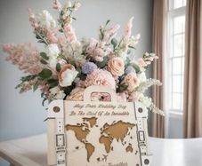 Wooden Wedding Card in the shape of a travel suitcase, Inner envelope for monetary wedding gifts