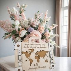 Wooden Wedding Card in the shape of a travel suitcase, Inner envelope for monetary wedding gifts