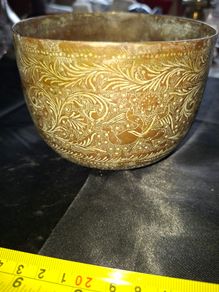 Antique Brass Planter Pot with Detailed Floral Engravings, Postage Available