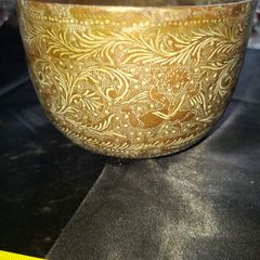 Antique Brass Planter Pot with Detailed Floral Engravings, Postage Available