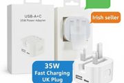 Original USB C Charger Plug UK PD 35W QC3.0 Power Block | Fast Wall Charger Dual