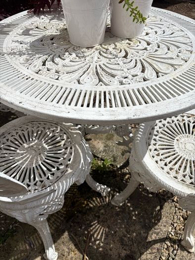 Vintage Cast Aluminium Garden Dining Set Table & 4 Chairs