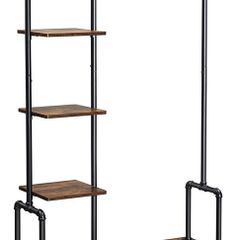 5 Tier Metal Tubular Coat Stand, Wood Effect, Vintage Dark Brown