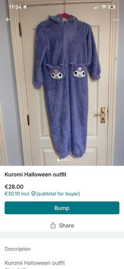halloween costume Kuromi 10-11 years