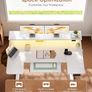 Standing Desk 140cm U Shaped Height Adjustable with Monitor Stand Electric Sit Rising Table Sockets Gaming Computer LED Light for Home Office Workstation White Image 3