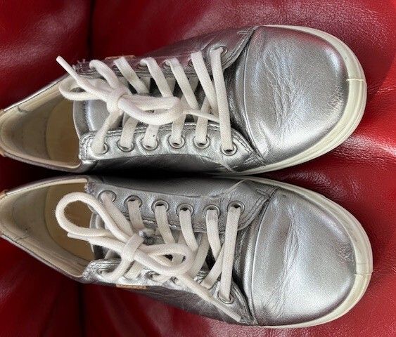 ECCO LEATHER SHOES. Ladies. EU 39 UK 6.   Colour Muted Aluminium Silver. Total comfort. 120 euro new. In very good lightly used condition.