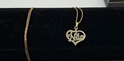 Vintage 9ct yellow gold Nan heart shape pendant necklace