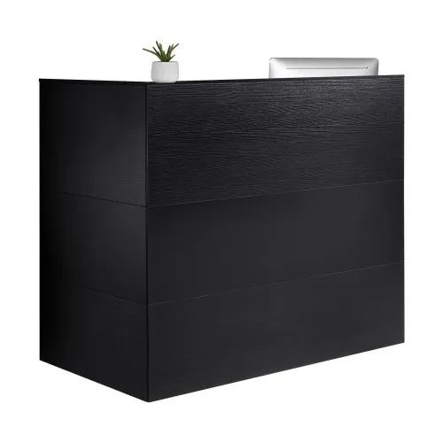 Reception Desk, 55.12 x 31.50 x 47.24 in L-Shaped Front Counter Table, Office Reception Counter with Drawer Keyboard Tray and Storage Cabinet