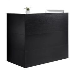 Reception Desk, 55.12 x 31.50 x 47.24 in L-Shaped Front Counter Table, Office Reception Counter with Drawer Keyboard Tray and Storage Cabinet