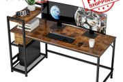 NEW SALE | Computer Desk, Computer Desk with Bookshelf, Study Computer Laptop Table with 4 Tier DIY Storage Shelves Writing Table for Home Office Bedroom,140x60x110cm